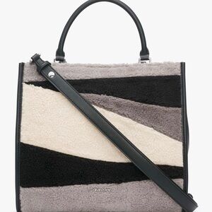 New! Calvin Klein Moon Shearling Triple Compartment Convertible Satchel Tote Bag